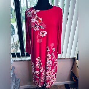 Chico's Vibrant Pink Floral Long Sleeve Shift Lined Dress Size 1/US 8-10 Medium